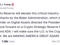 特朗普：推进XRP、SOL和ADA在内的战略储备，确保美国成为世界加密货币之都
